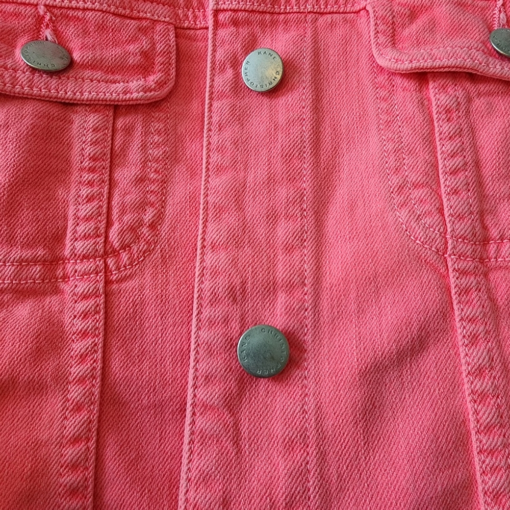 J Brand-Christopher Kane jacket denim neon pink-peach button front sz lrg 🎉 HP - Picture 9 of 16